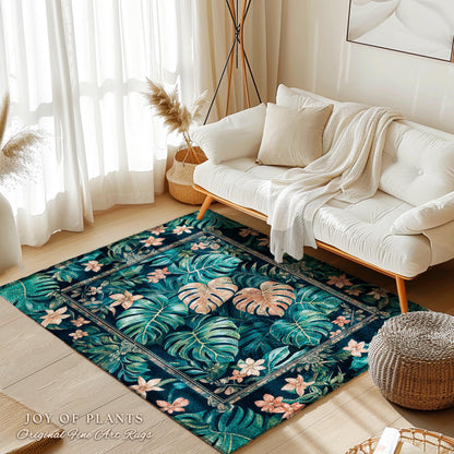 Monstera Greenhouse Accent Rug | Elegant Greenery Botanical Maximalist Bedroom Tropical Houseplant Lover Accent Rug Cottagecore Bright Color