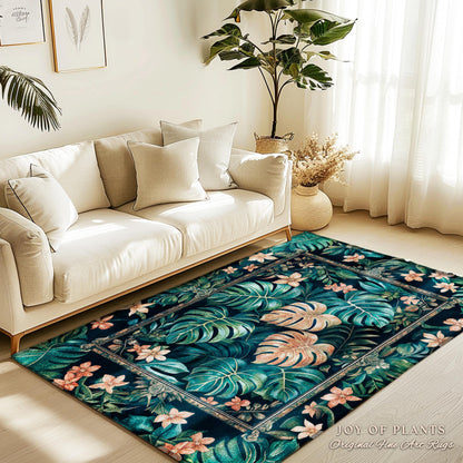 Monstera Greenhouse Accent Rug | Elegant Greenery Botanical Maximalist Bedroom Tropical Houseplant Lover Accent Rug Cottagecore Bright Color