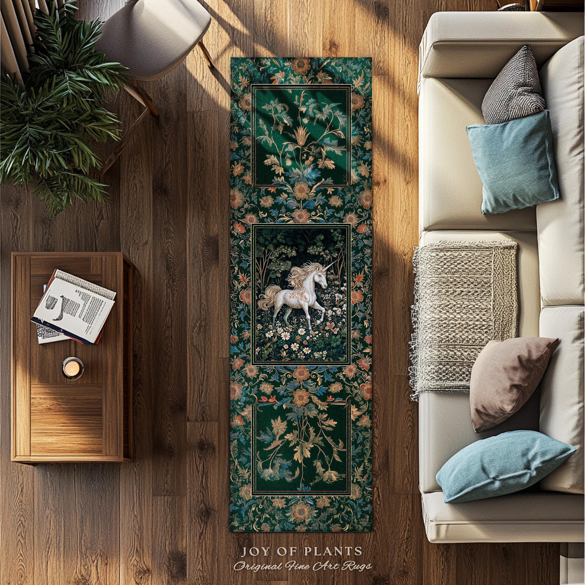 Storybook Aesthetic Mystic Unicorn Rug | Colorful Maximalist Area Rug Whimsical Victorian Fairycore Ethereal Bedroom Rug Medieval Woodland |