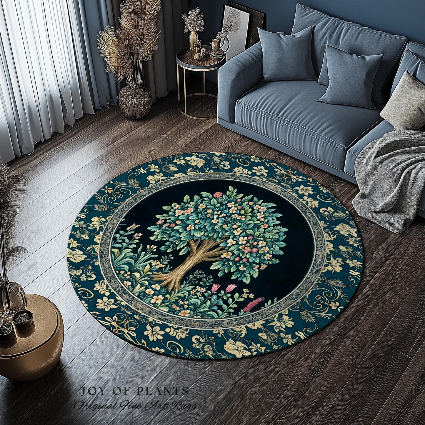 Folklore Forest Storybook Area Rug | Enchanted Floral Botanical Cozy Heritage Tree Vintage Cottagecore Romantic Nature Aesthetic Classic Rug