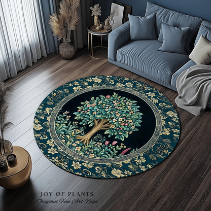 Folklore Forest Storybook Area Rug | Enchanted Floral Botanical Cozy Heritage Tree Vintage Cottagecore Romantic Nature Aesthetic Classic Rug