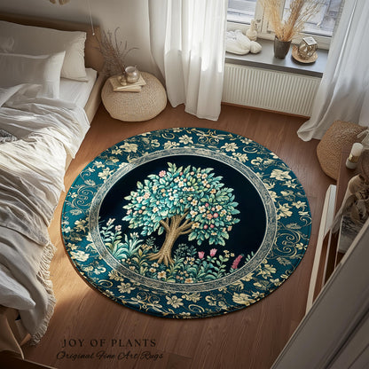 Folklore Forest Storybook Area Rug | Enchanted Floral Botanical Cozy Heritage Tree Vintage Cottagecore Romantic Nature Aesthetic Classic Rug