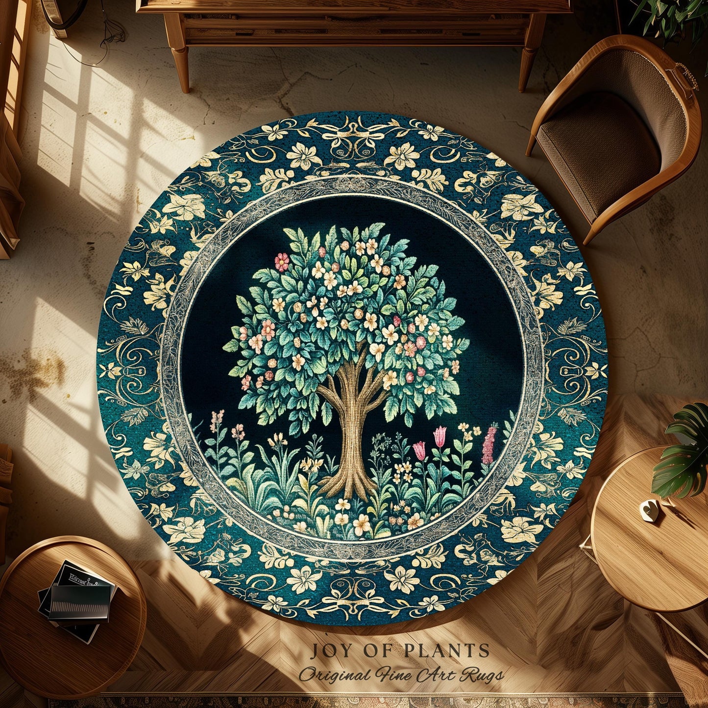 Folklore Forest Storybook Area Rug | Enchanted Floral Botanical Cozy Heritage Tree Vintage Cottagecore Romantic Nature Aesthetic Classic Rug