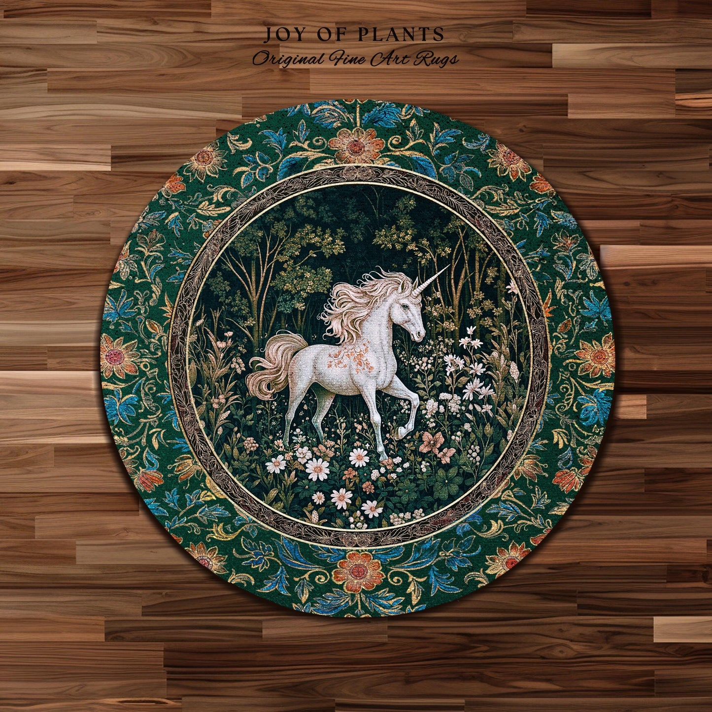 Storybook Aesthetic Mystic Unicorn Rug | Colorful Maximalist Area Rug Whimsical Victorian Fairycore Ethereal Bedroom Rug Medieval Woodland |