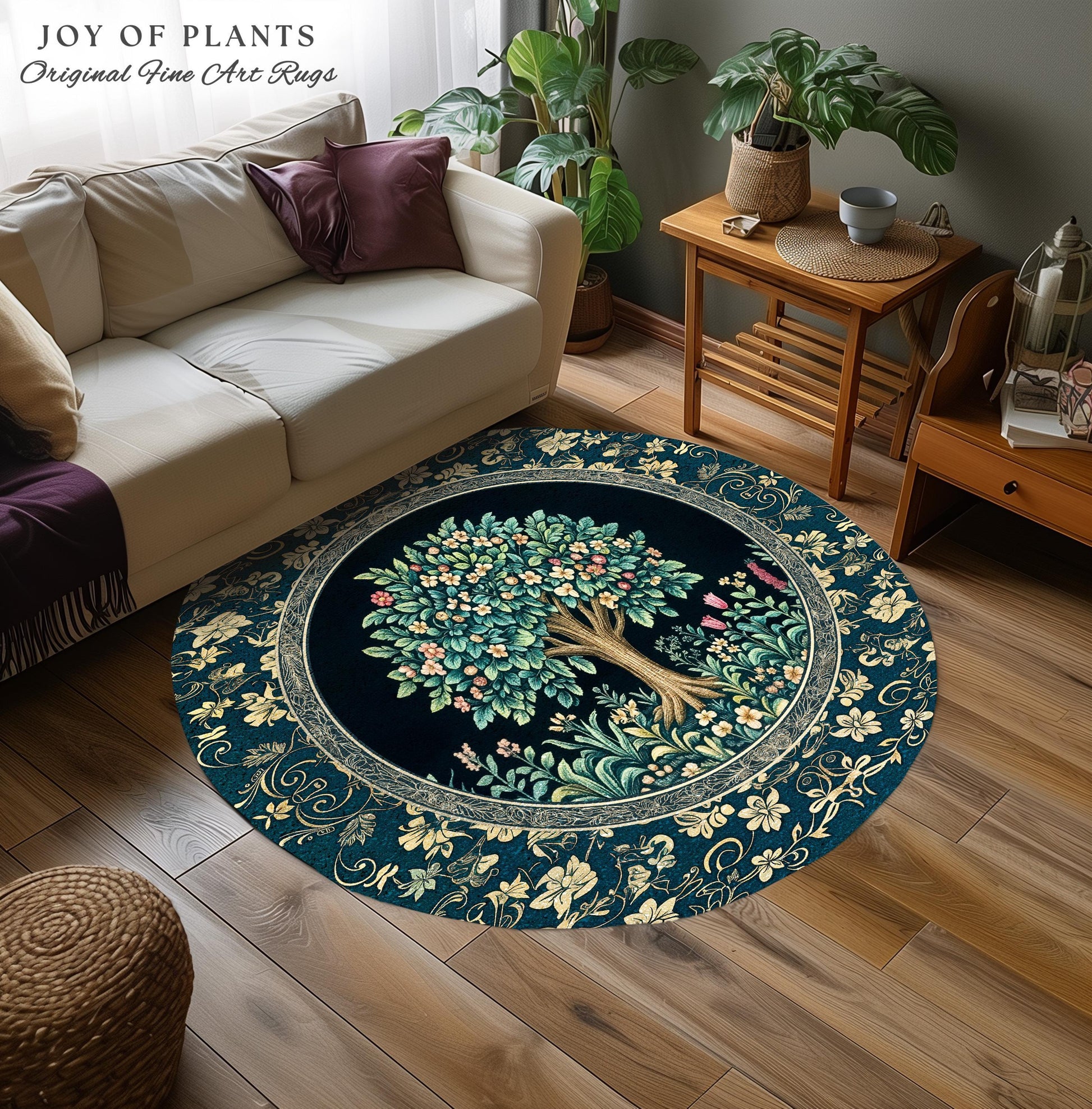 Folklore Forest Storybook Area Rug | Enchanted Floral Botanical Cozy Heritage Tree Vintage Cottagecore Romantic Nature Aesthetic Classic Rug