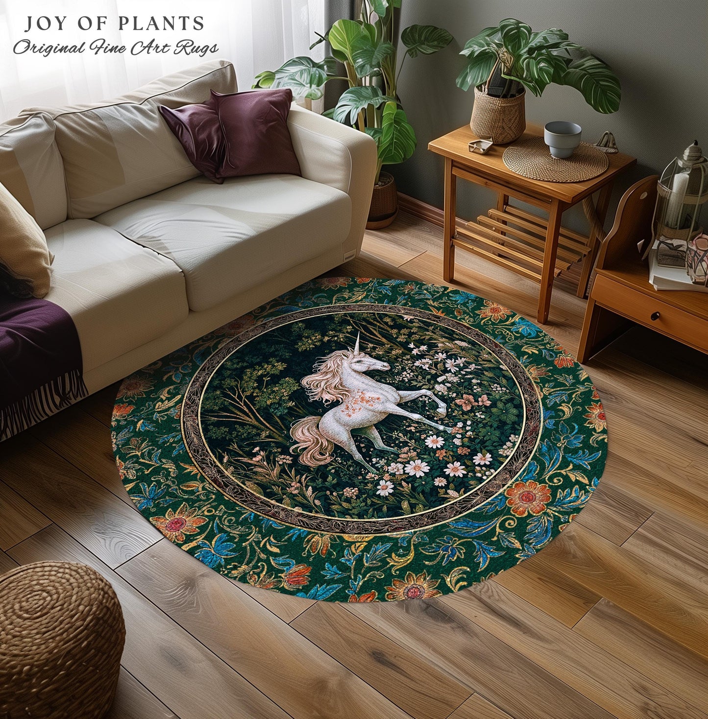 Storybook Aesthetic Mystic Unicorn Rug | Colorful Maximalist Area Rug Whimsical Victorian Fairycore Ethereal Bedroom Rug Medieval Woodland |