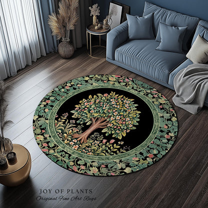 Fairy Garden Tree of Life Rug | Cottagecore Countryside Romantic Floral Landscape Whimsical Chateau Style Bohemian Botanical Home Accent |