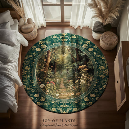 Botanical Bedroom Area Rug Fairycore | Woodland Mushroom Aesthetic Nature Lover Book Nook Bedroom Emerald Green Decor Fairytale Inspired |