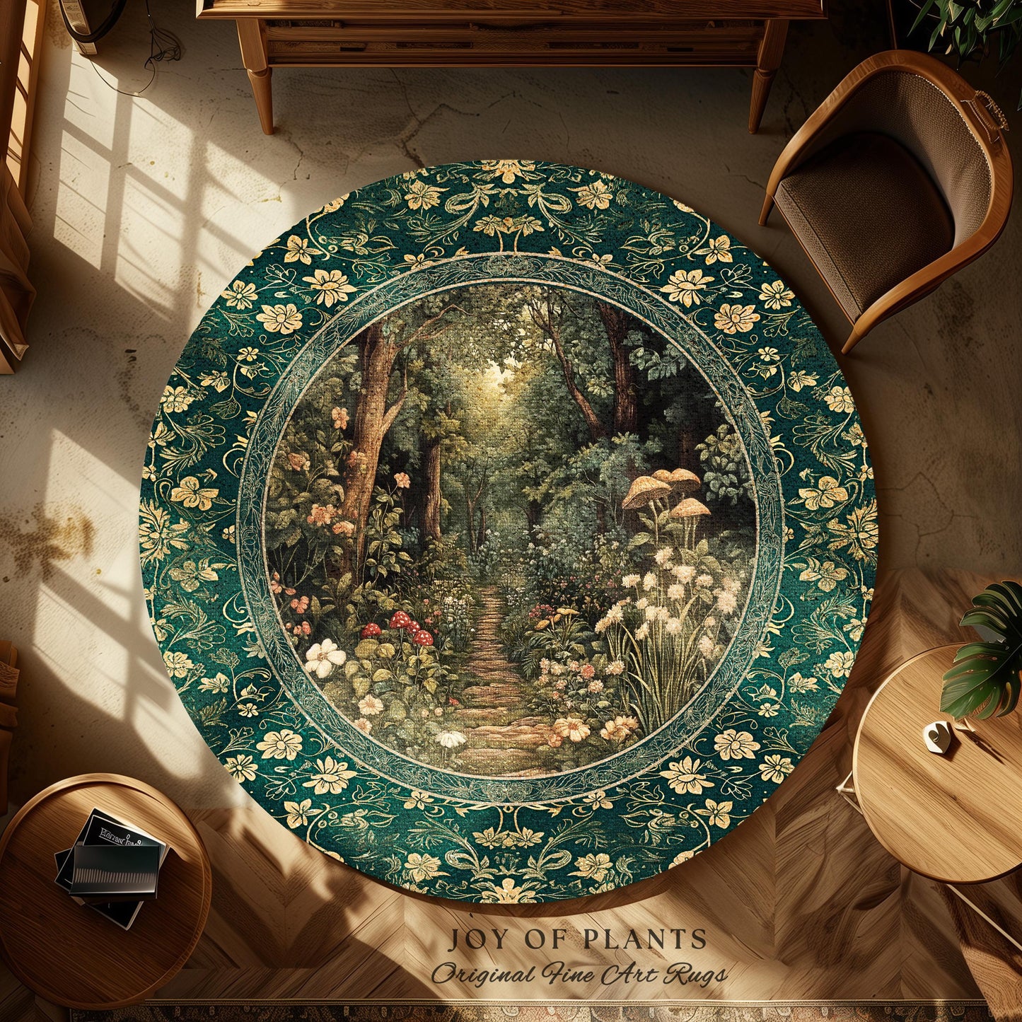 Botanical Bedroom Area Rug Fairycore | Woodland Mushroom Aesthetic Nature Lover Book Nook Bedroom Emerald Green Decor Fairytale Inspired |