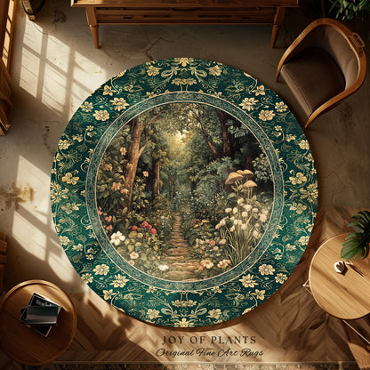 Botanical Bedroom Area Rug Fairycore | Woodland Mushroom Aesthetic Nature Lover Book Nook Bedroom Emerald Green Decor Fairytale Inspired |