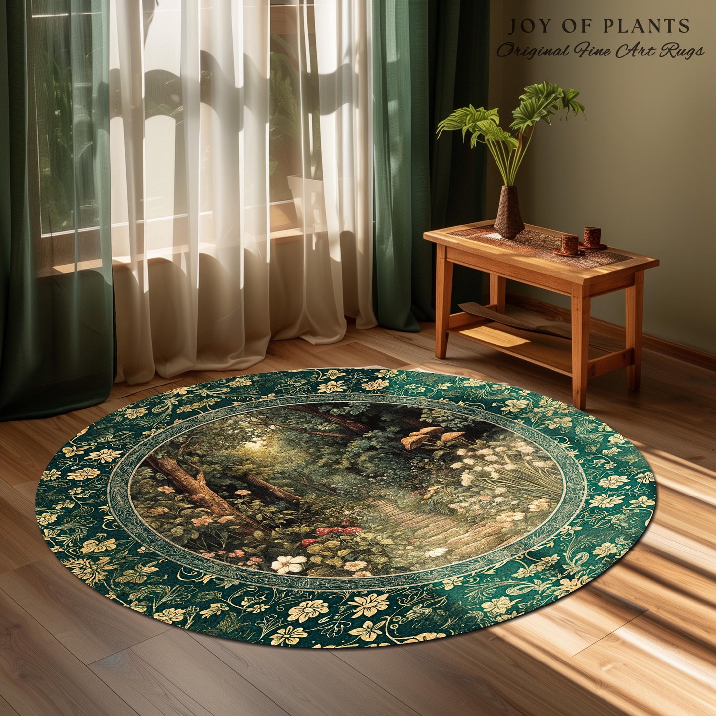 Botanical Bedroom Area Rug Fairycore | Woodland Mushroom Aesthetic Nature Lover Book Nook Bedroom Emerald Green Decor Fairytale Inspired |