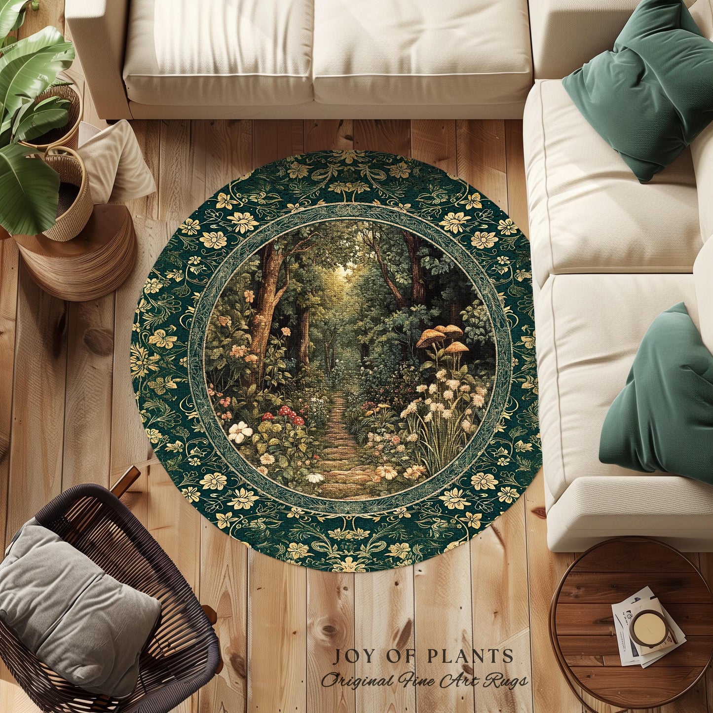 Botanical Bedroom Area Rug Fairycore | Woodland Mushroom Aesthetic Nature Lover Book Nook Bedroom Emerald Green Decor Fairytale Inspired |