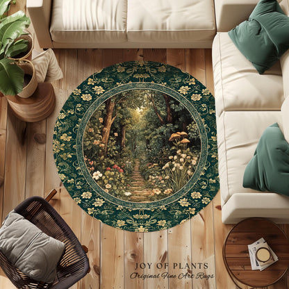 Botanical Bedroom Area Rug Fairycore | Woodland Mushroom Aesthetic Nature Lover Book Nook Bedroom Emerald Green Decor Fairytale Inspired |
