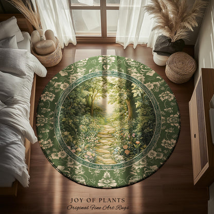 Mystic Garden Fairytale Landscape Area Rug | Fairycore Woodland Nature Lover Book Nook Floor Mat Cozy Earthy Bedroom Decor Whimsical Floral