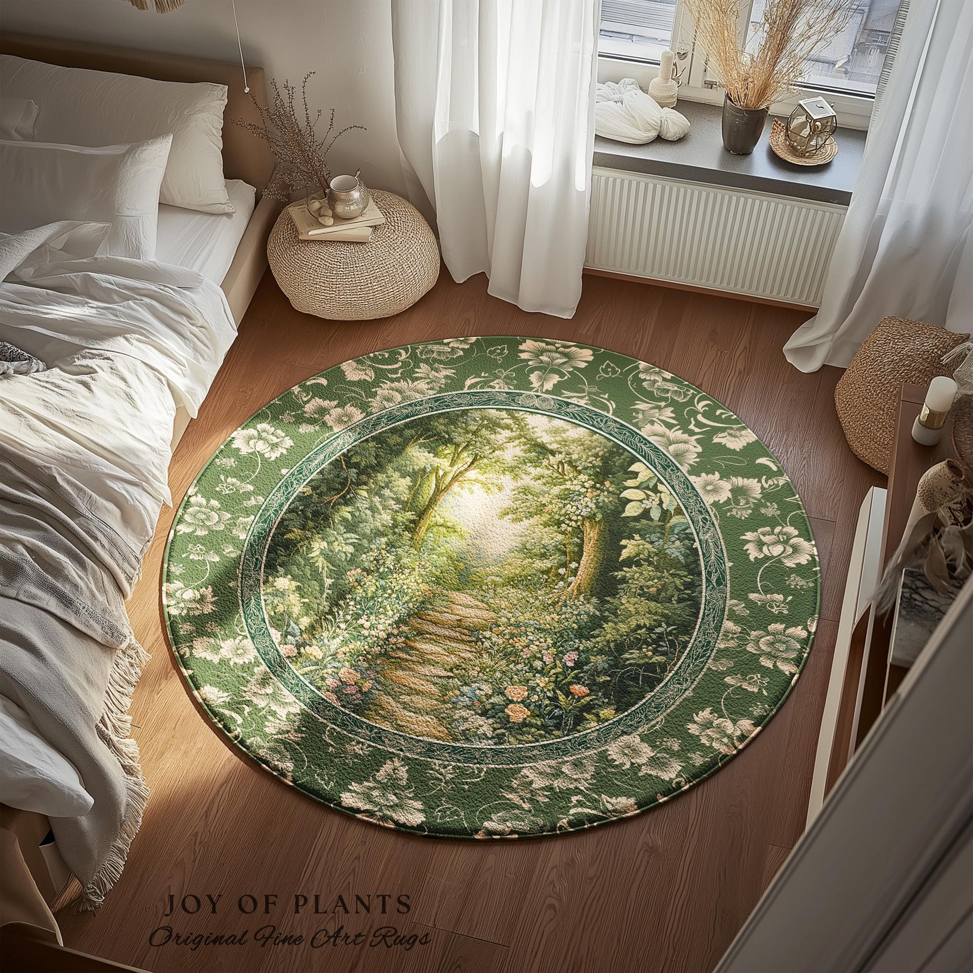 Mystic Garden Fairytale Landscape Area Rug | Fairycore Woodland Nature Lover Book Nook Floor Mat Cozy Earthy Bedroom Decor Whimsical Floral