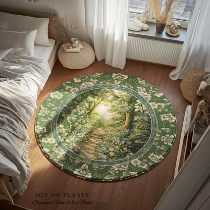Mystic Garden Fairytale Landscape Area Rug | Fairycore Woodland Nature Lover Book Nook Floor Mat Cozy Earthy Bedroom Decor Whimsical Floral