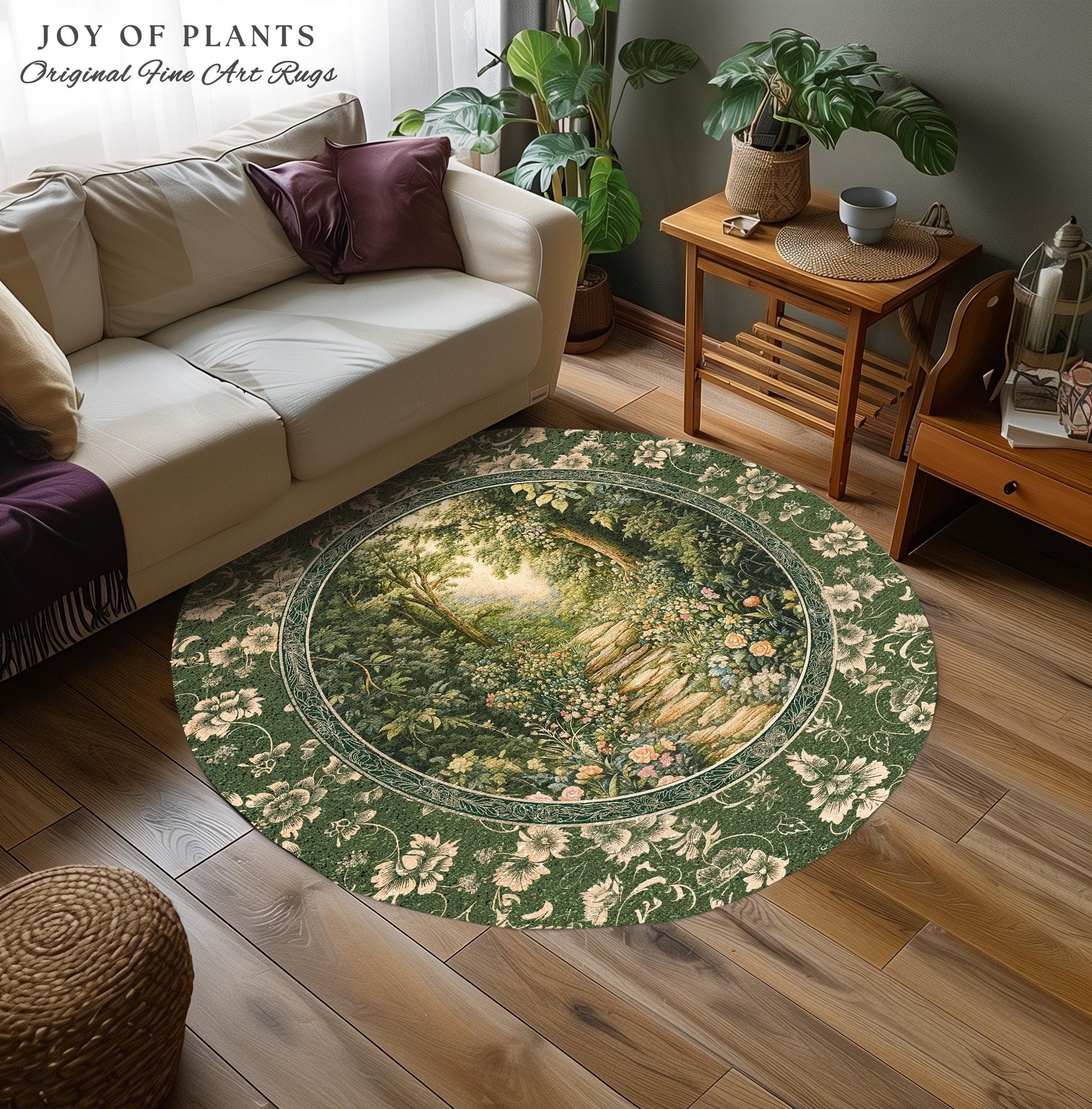 Mystic Garden Fairytale Landscape Area Rug | Fairycore Woodland Nature Lover Book Nook Floor Mat Cozy Earthy Bedroom Decor Whimsical Floral