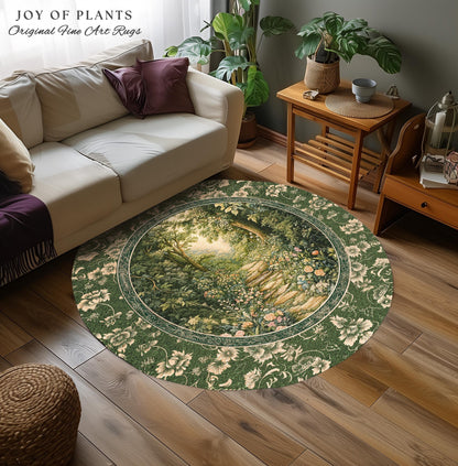 Mystic Garden Fairytale Landscape Area Rug | Fairycore Woodland Nature Lover Book Nook Floor Mat Cozy Earthy Bedroom Decor Whimsical Floral