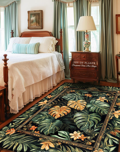 Indie Bedroom Tropical Accent Rug | Houseplant Lover Statement Rug Whimsical Greenery Monstera Area Rug Cottagecore Greenhouse Eclectic |