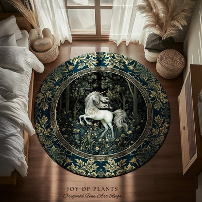Enchanted Meadow Unicorn Area Rug | Victorian Fairycore Whimsical Ethereal Bedroom Rug Medieval Woodland Fairytale Magical Rustic Medieval |
