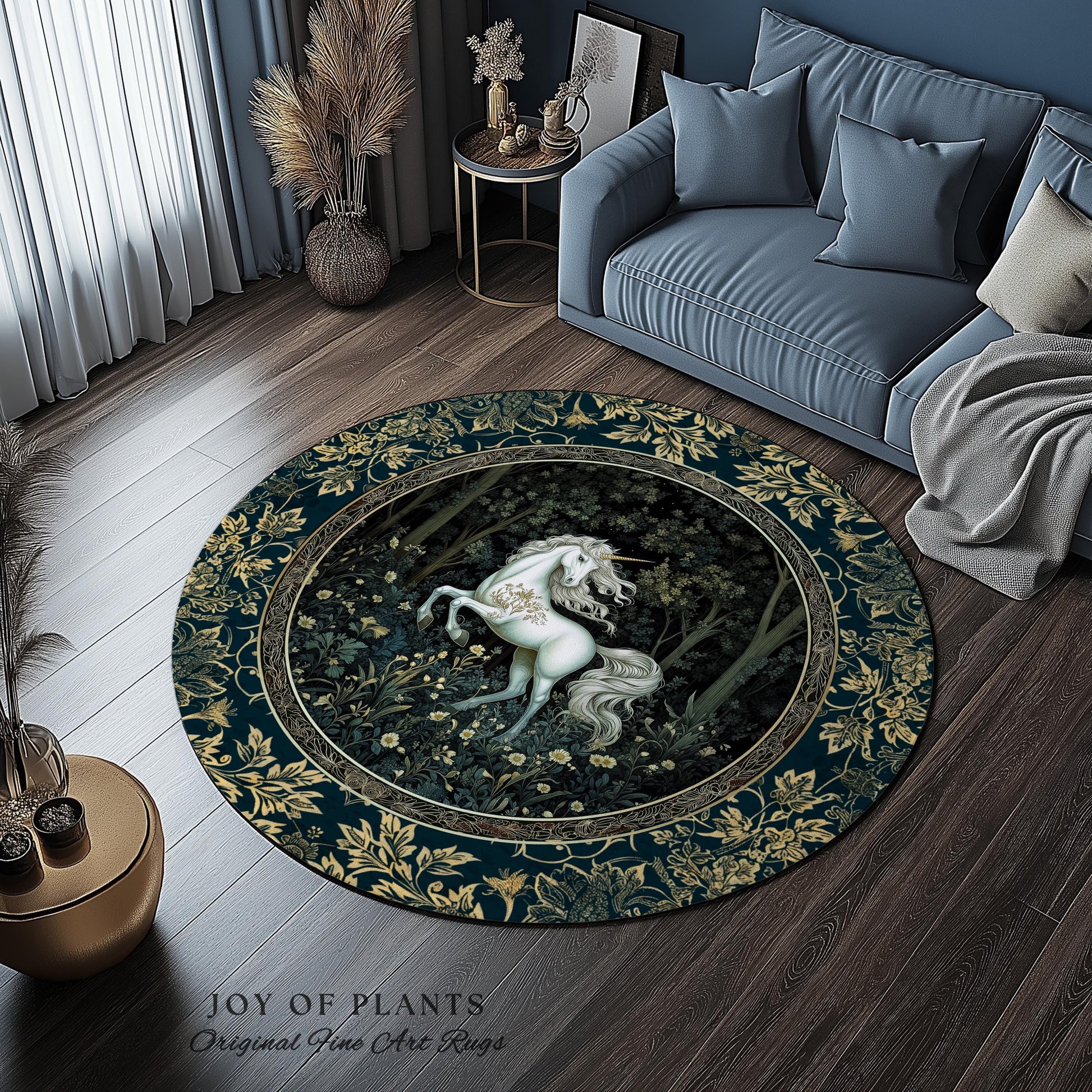 Enchanted Meadow Unicorn Area Rug | Victorian Fairycore Whimsical Ethereal Bedroom Rug Medieval Woodland Fairytale Magical Rustic Medieval |