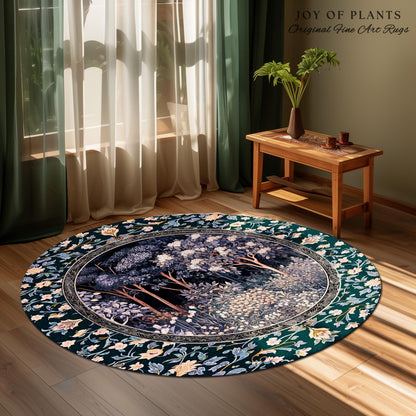 Fairycore Aesthetic Botanical Rug | Dark Academia Ethereal Lavender Purple Area Rug Nature Inspired Woodland Wildflowers Decor Ethereal |
