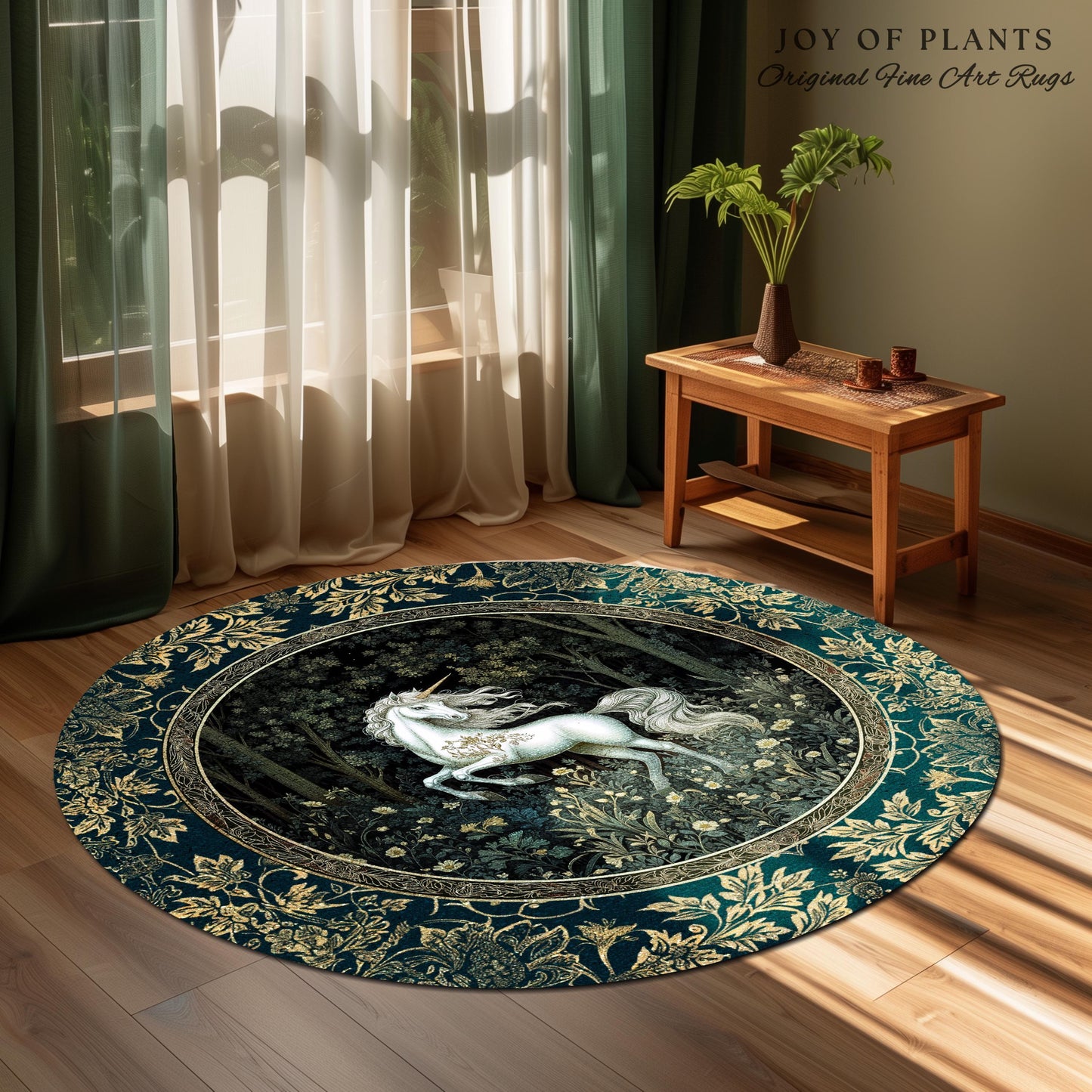 Enchanted Meadow Unicorn Area Rug | Victorian Fairycore Whimsical Ethereal Bedroom Rug Medieval Woodland Fairytale Magical Rustic Medieval |