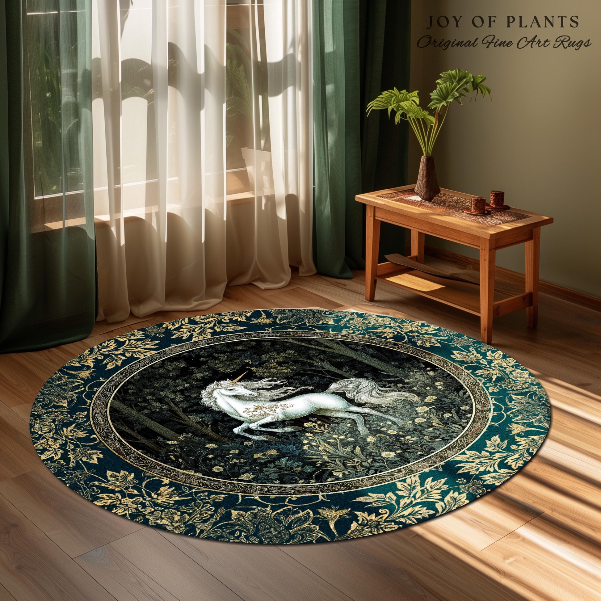 Enchanted Meadow Unicorn Area Rug | Victorian Fairycore Whimsical Ethereal Bedroom Rug Medieval Woodland Fairytale Magical Rustic Medieval |