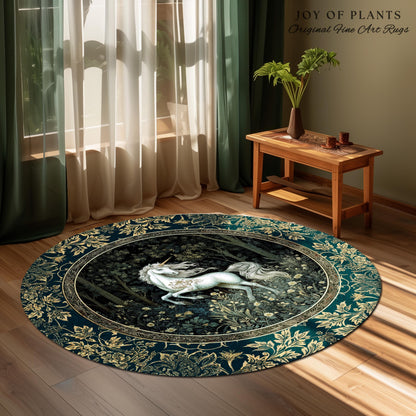 Enchanted Meadow Unicorn Area Rug | Victorian Fairycore Whimsical Ethereal Bedroom Rug Medieval Woodland Fairytale Magical Rustic Medieval |