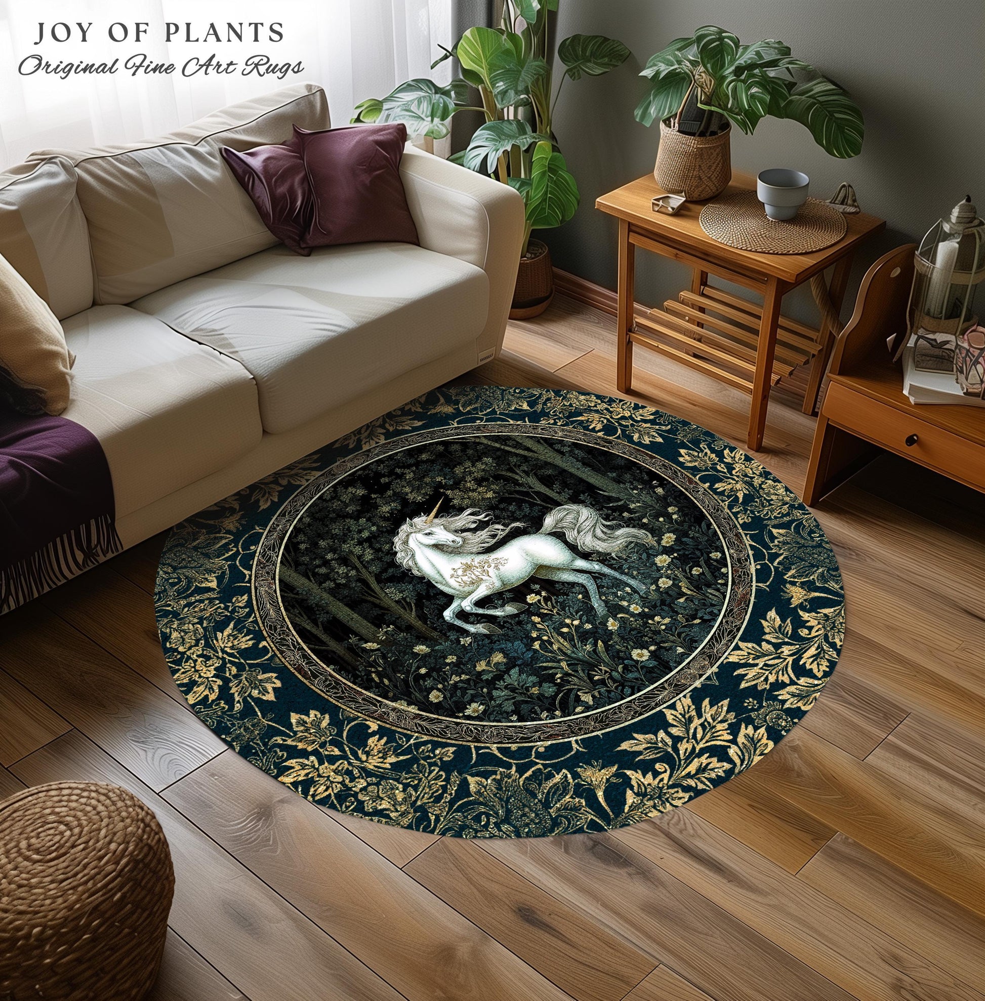 Enchanted Meadow Unicorn Area Rug | Victorian Fairycore Whimsical Ethereal Bedroom Rug Medieval Woodland Fairytale Magical Rustic Medieval |