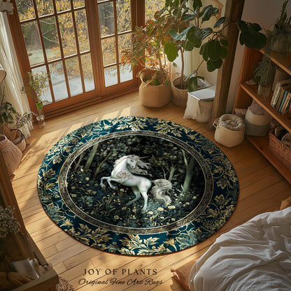 Enchanted Meadow Unicorn Area Rug | Victorian Fairycore Whimsical Ethereal Bedroom Rug Medieval Woodland Fairytale Magical Rustic Medieval |