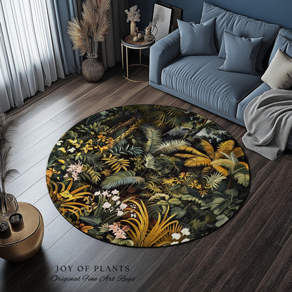 Earthy Colors Tropical Leaves Area Rug | Jungle Theme Bedroom Decor Whimsical Botanical Living Room Forest Floor Abstract House Plant Rug |