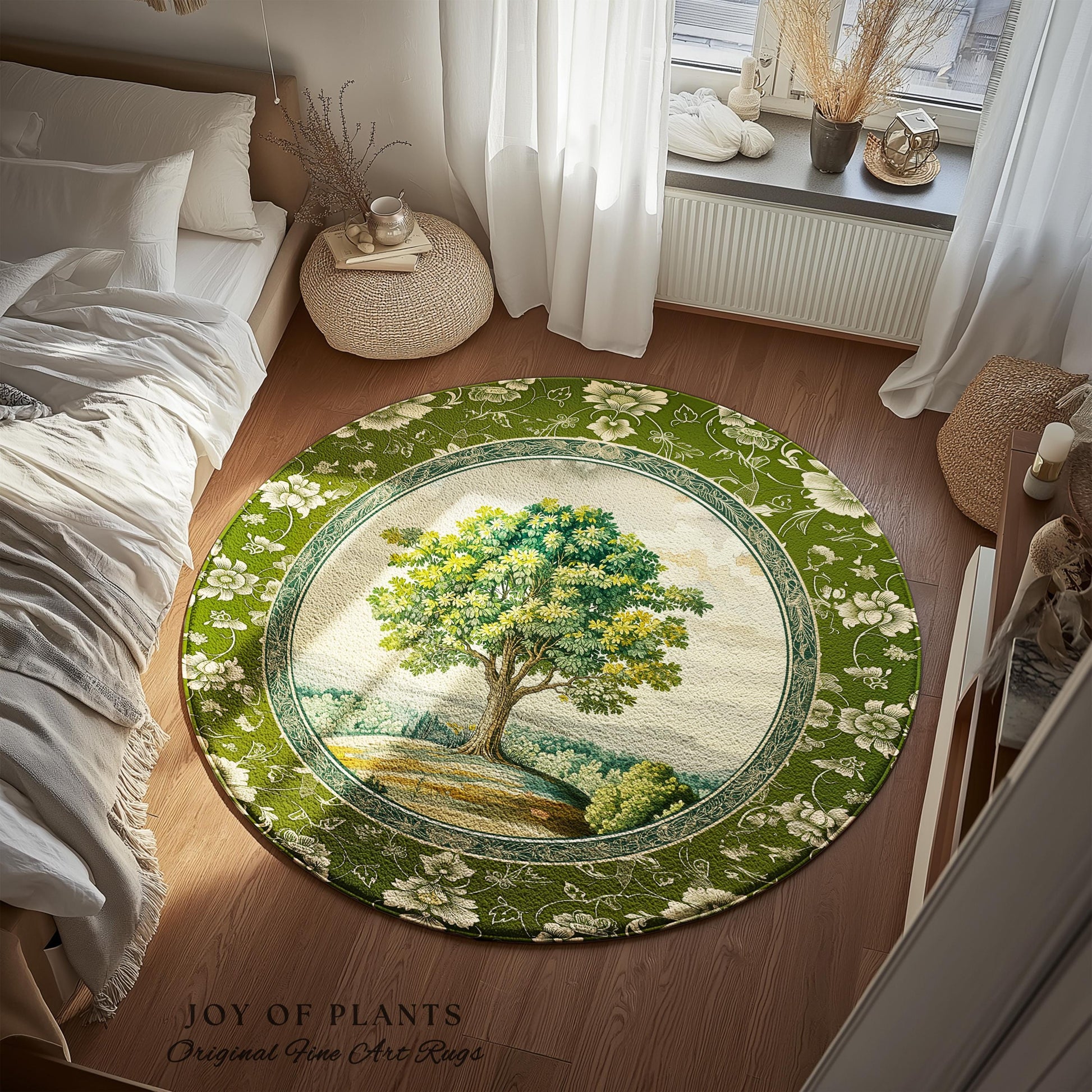 Victorian Soft Aesthetic Tree of Life Rug | Romantic Botanical Regency Decor Floral Enchanted Forest Accent Green Tones Cottagecore Theme