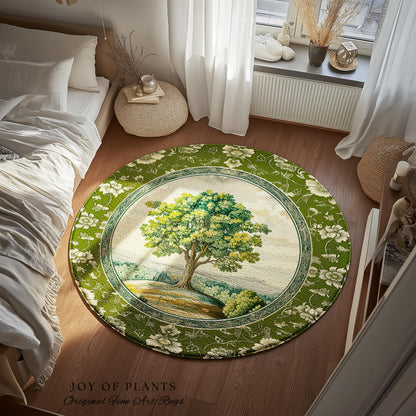 Victorian Soft Aesthetic Tree of Life Rug | Romantic Botanical Regency Decor Floral Enchanted Forest Accent Green Tones Cottagecore Theme