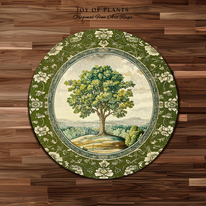 Victorian Soft Aesthetic Tree of Life Rug | Romantic Botanical Regency Decor Floral Enchanted Forest Accent Green Tones Cottagecore Theme