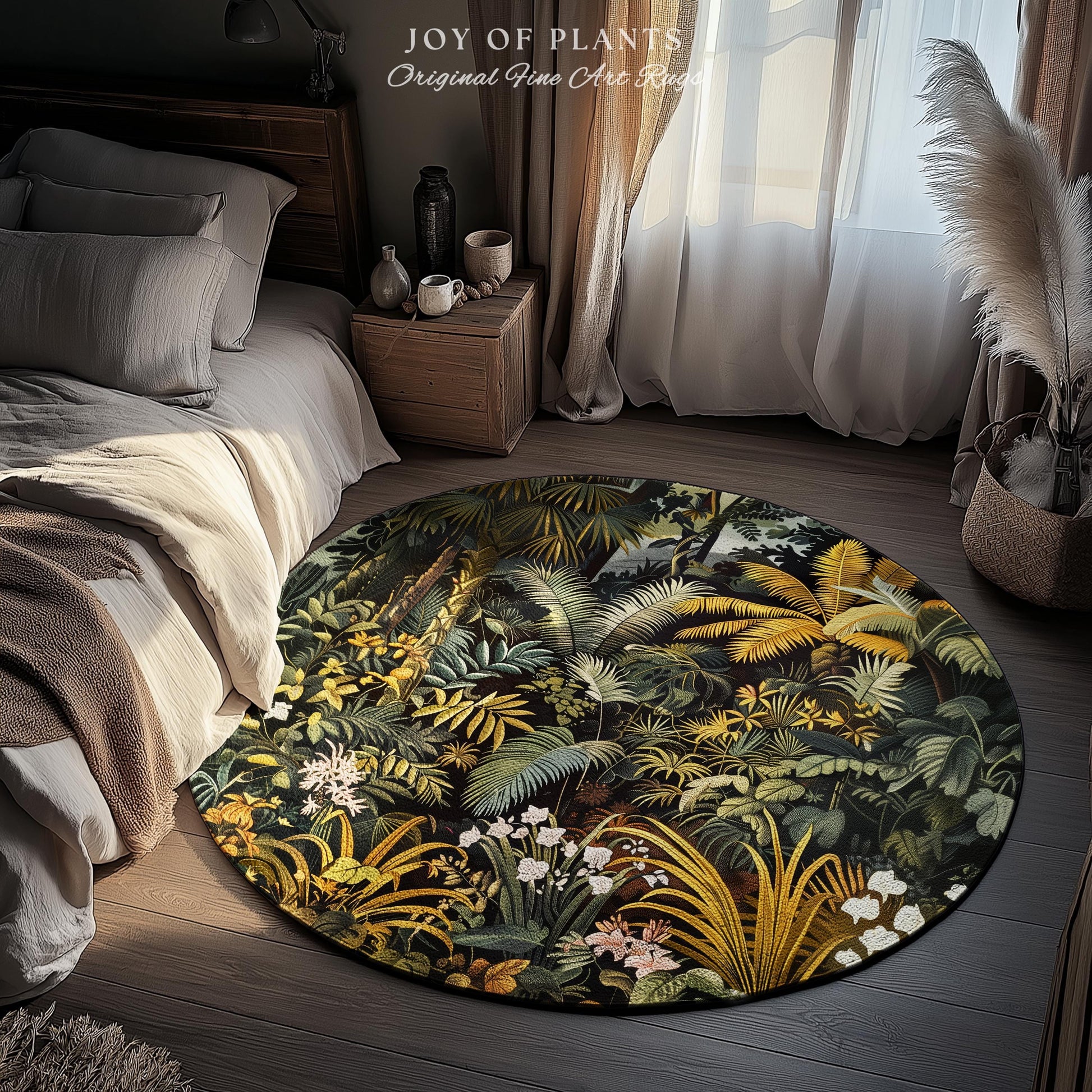 Earthy Colors Tropical Leaves Area Rug | Jungle Theme Bedroom Decor Whimsical Botanical Living Room Forest Floor Abstract House Plant Rug |