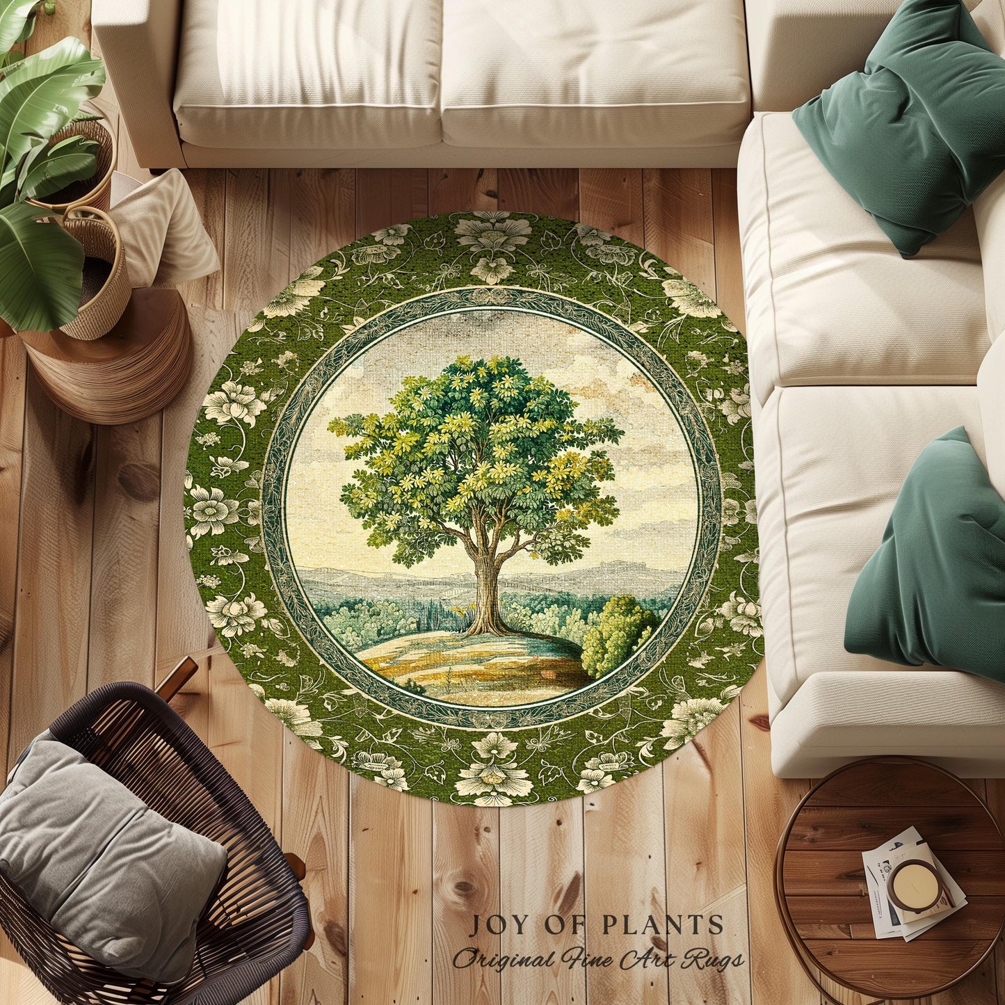 Victorian Soft Aesthetic Tree of Life Rug | Romantic Botanical Regency Decor Floral Enchanted Forest Accent Green Tones Cottagecore Theme