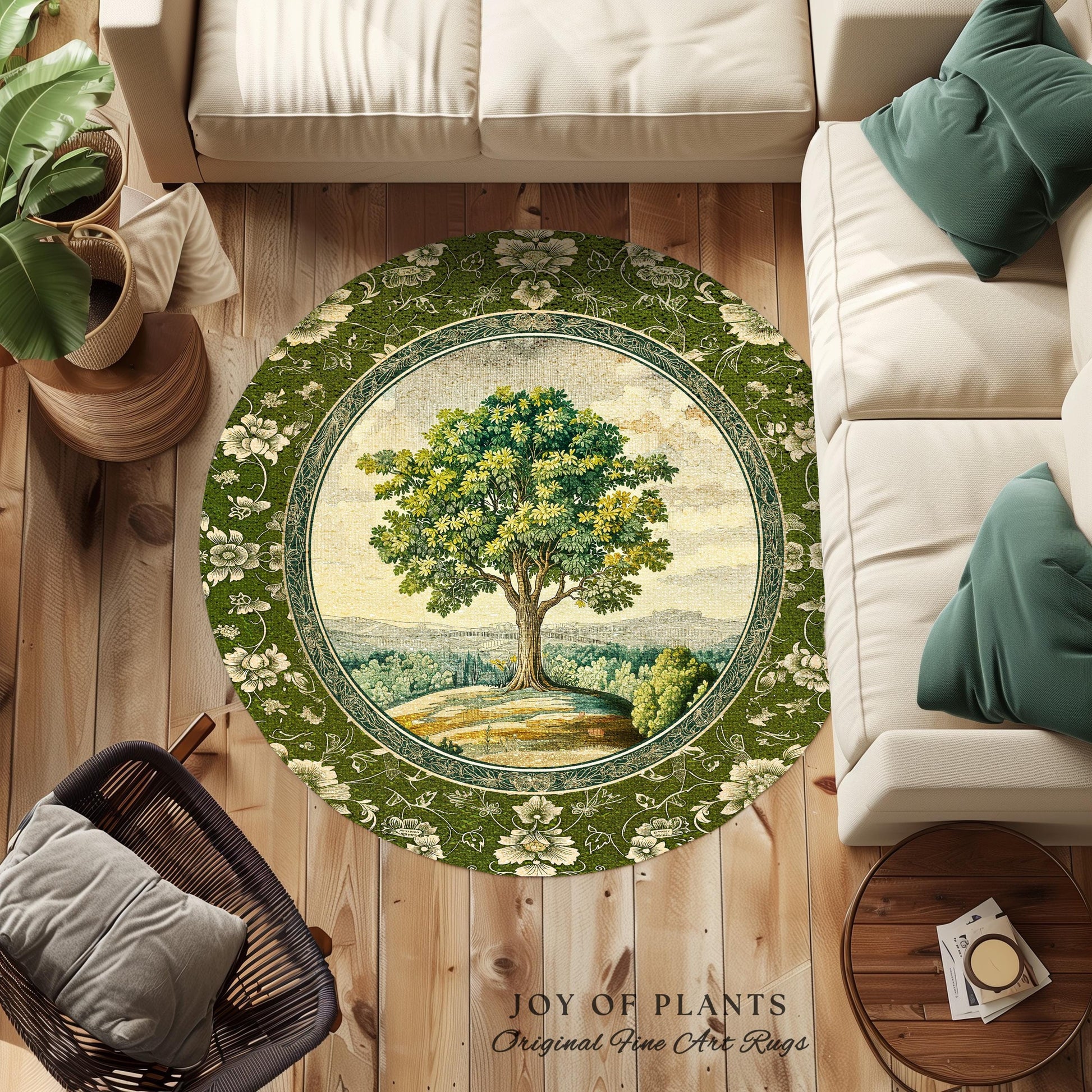 Victorian Soft Aesthetic Tree of Life Rug | Romantic Botanical Regency Decor Floral Enchanted Forest Accent Green Tones Cottagecore Theme
