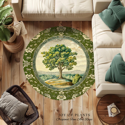 Victorian Soft Aesthetic Tree of Life Rug | Romantic Botanical Regency Decor Floral Enchanted Forest Accent Green Tones Cottagecore Theme