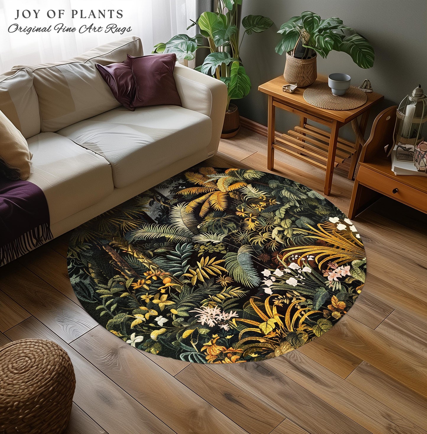 Earthy Colors Tropical Leaves Area Rug | Jungle Theme Bedroom Decor Whimsical Botanical Living Room Forest Floor Abstract House Plant Rug |