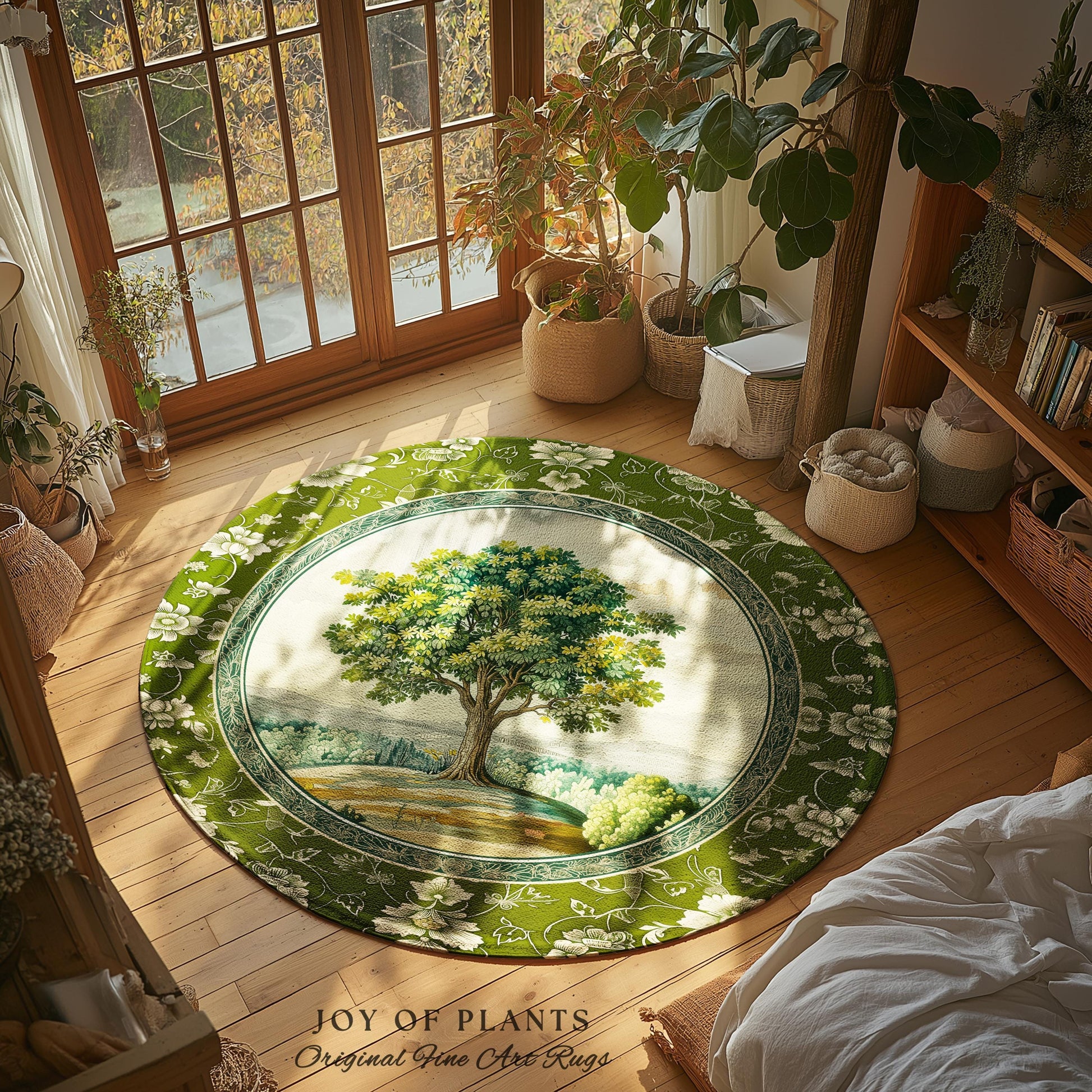 Victorian Soft Aesthetic Tree of Life Rug | Romantic Botanical Regency Decor Floral Enchanted Forest Accent Green Tones Cottagecore Theme