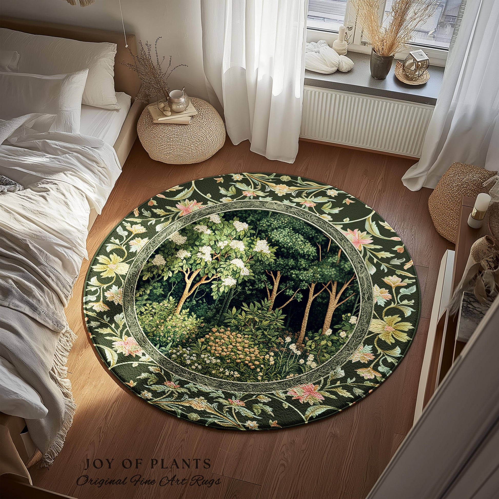 Emerald Green Medieval Tree Area Rug | Magical Woodland Cottagecore Aesthetic Nature Lover Book Nook Bedroom Olive Green Decor Bohemian Cute