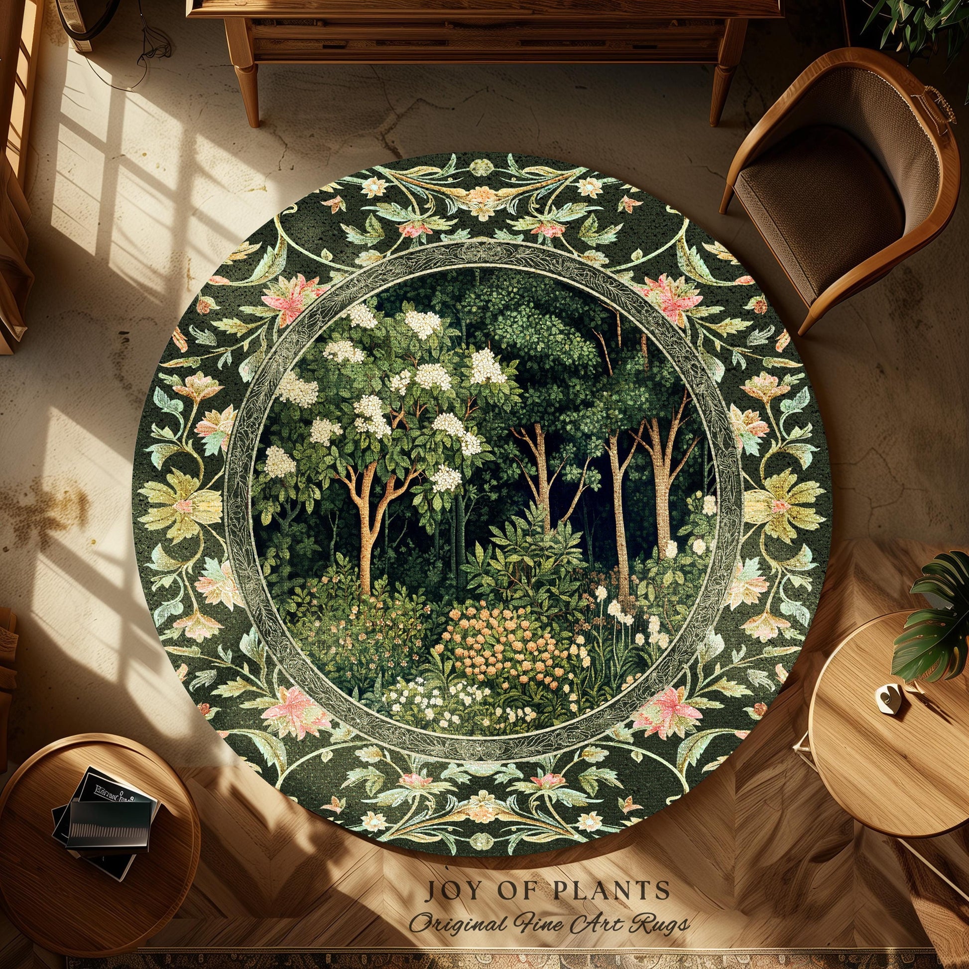 Emerald Green Medieval Tree Area Rug | Magical Woodland Cottagecore Aesthetic Nature Lover Book Nook Bedroom Olive Green Decor Bohemian Cute
