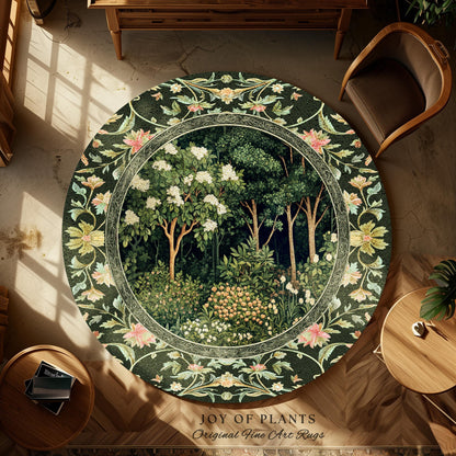 Emerald Green Medieval Tree Area Rug | Magical Woodland Cottagecore Aesthetic Nature Lover Book Nook Bedroom Olive Green Decor Bohemian Cute