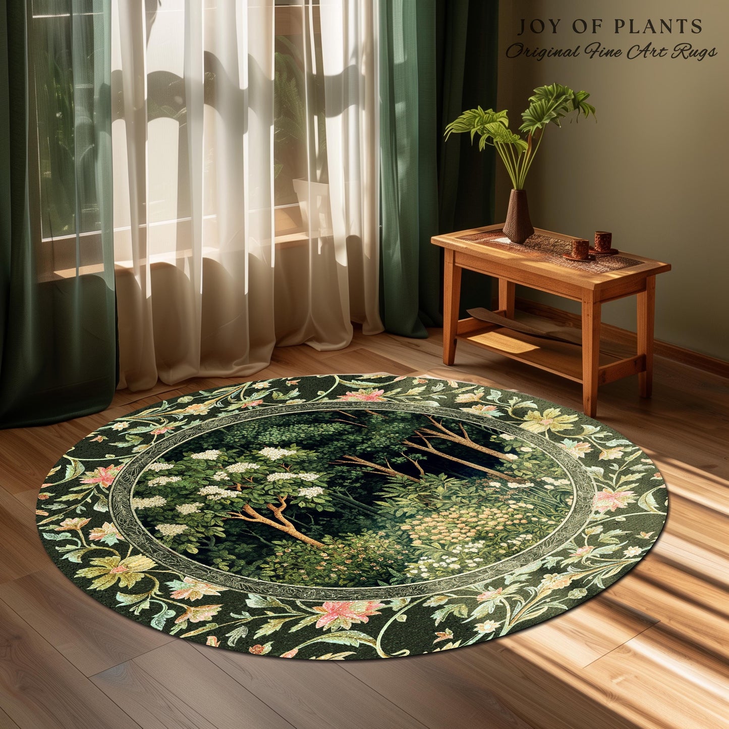 Emerald Green Medieval Tree Area Rug | Magical Woodland Cottagecore Aesthetic Nature Lover Book Nook Bedroom Olive Green Decor Bohemian Cute