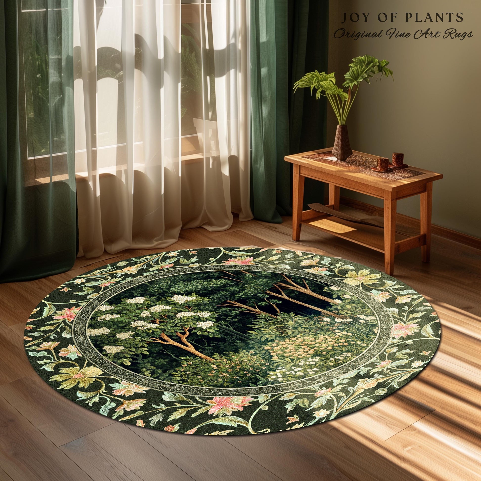 Emerald Green Medieval Tree Area Rug | Magical Woodland Cottagecore Aesthetic Nature Lover Book Nook Bedroom Olive Green Decor Bohemian Cute