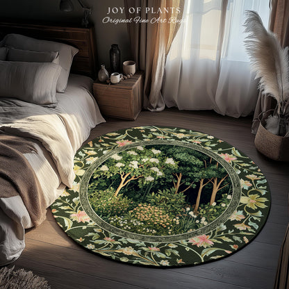 Emerald Green Medieval Tree Area Rug | Magical Woodland Cottagecore Aesthetic Nature Lover Book Nook Bedroom Olive Green Decor Bohemian Cute