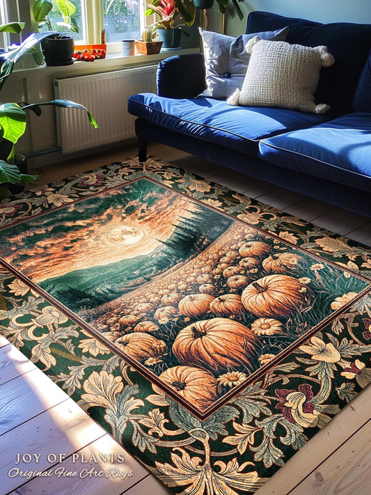Magic Celestial Moon Accent Rug | Cute Spooky Halloween Night Sky Area Rug Rustic Pumpkin Fall Academia Aesthetic Whimsigoth Baroque Art |