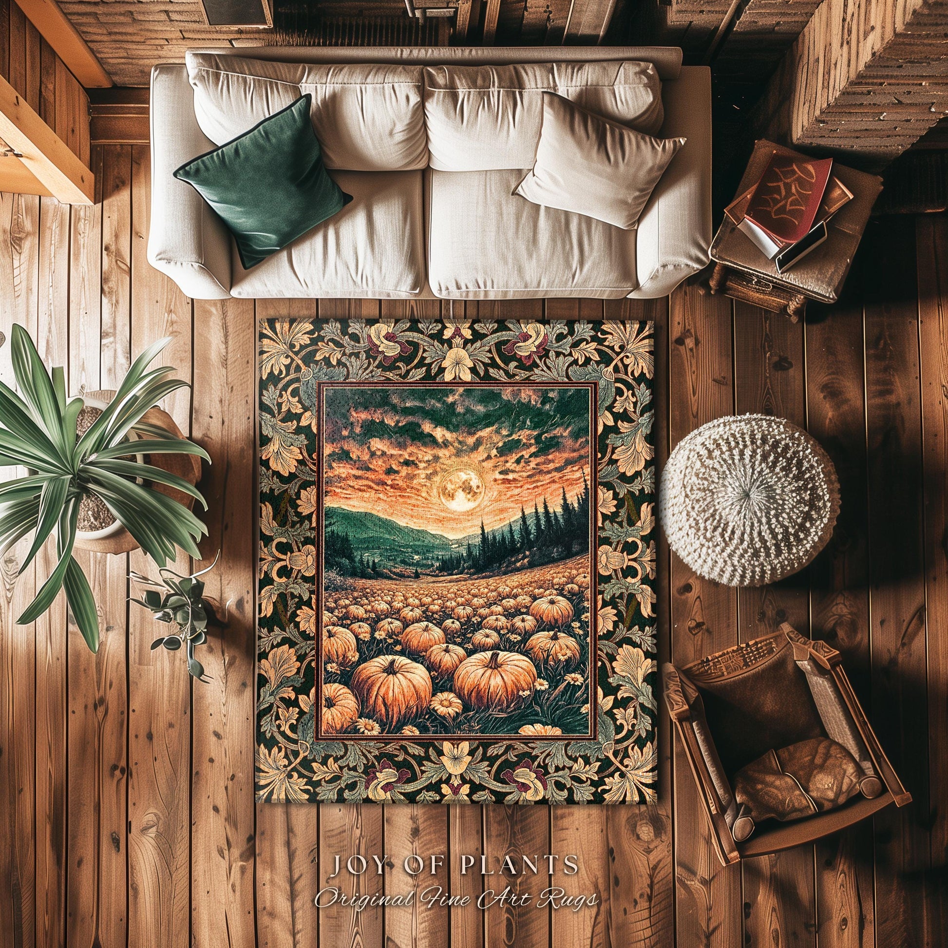 Magic Celestial Moon Accent Rug | Cute Spooky Halloween Night Sky Area Rug Rustic Pumpkin Fall Academia Aesthetic Whimsigoth Baroque Art |