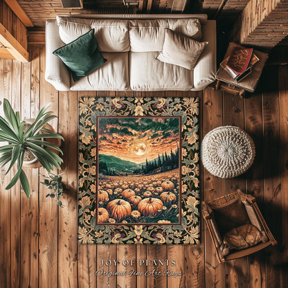 Magic Celestial Moon Accent Rug | Cute Spooky Halloween Night Sky Area Rug Rustic Pumpkin Fall Academia Aesthetic Whimsigoth Baroque Art |